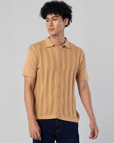 Men’s Beige Ribbed Polo T-Shirt | Premium Slim Fit Casual Wear