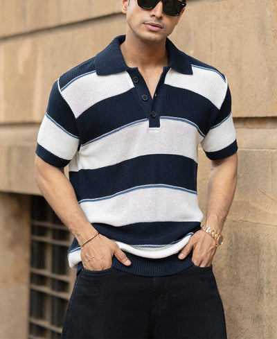 White And Navy Stripe T-Shirt