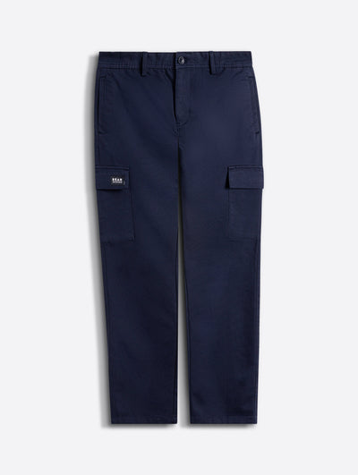 Navy Solid Straight Fit Cargo Trousers with Flap Pockets