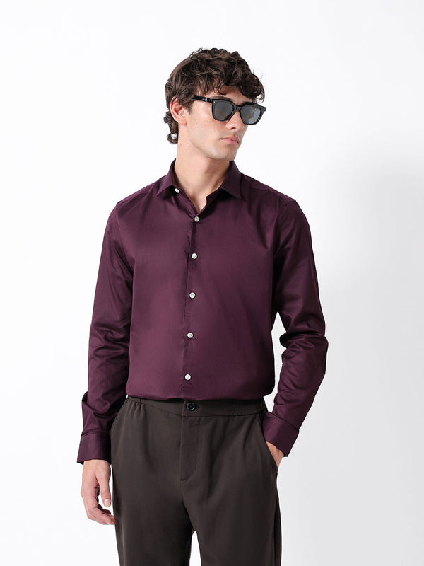 Maroon Solid Tailored Fit Formal Shirt