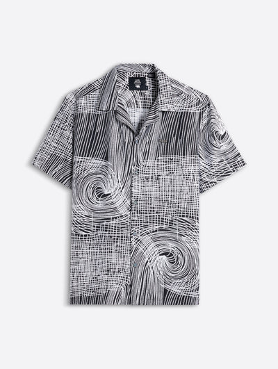 Black & White Abstract Line Print Relax Fit Casual Shirt