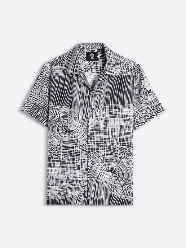 Black & White Abstract Line Print Relax Fit Casual Shirt
