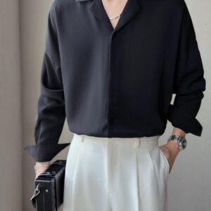 men’s solid polyester casual shirt – spread collar