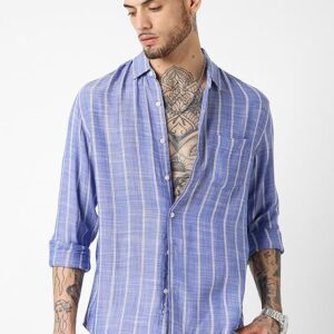 vastrado men’s blue stripe full sleeve shirt