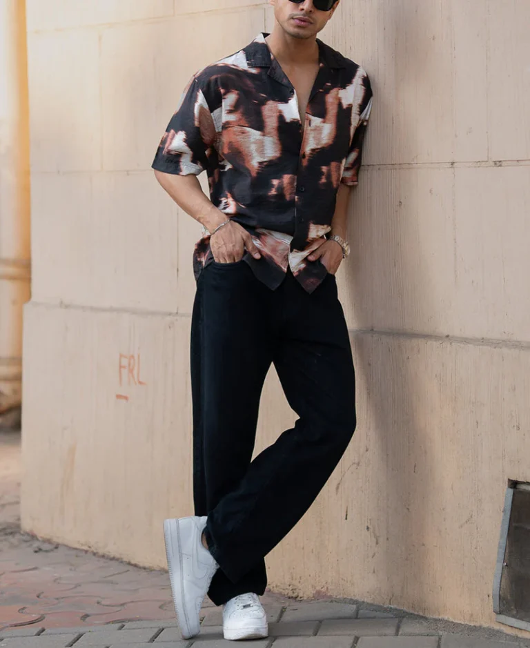 dark brown cuban printed oversized shirt 4.webp