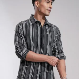 men’s slim fit striped casual shirt – comfortable & opaque