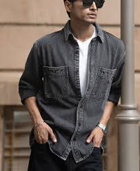 charcoal washed denim overshirt