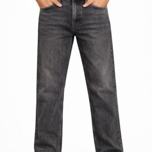 dark grey 5 pocket midrise, comfort and straight fit stretch jeans