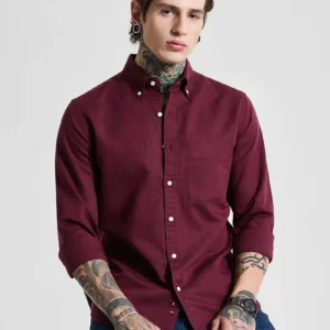 dark wine linen blend shirt