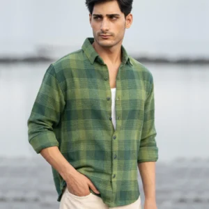green structured checks shirt