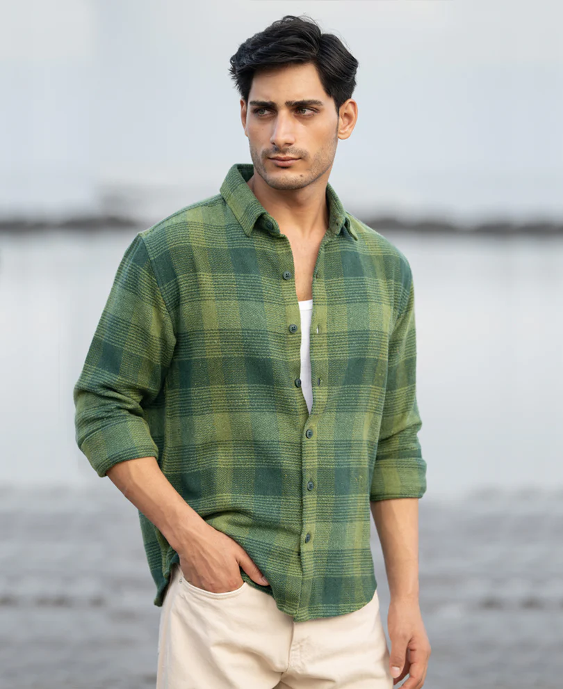 green structured checks shirt green structured checks shirt