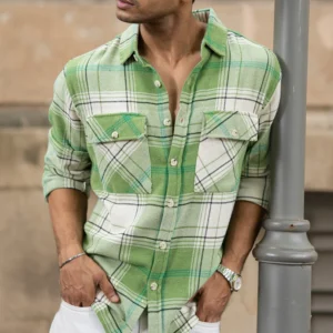 jade green structured checks shirt