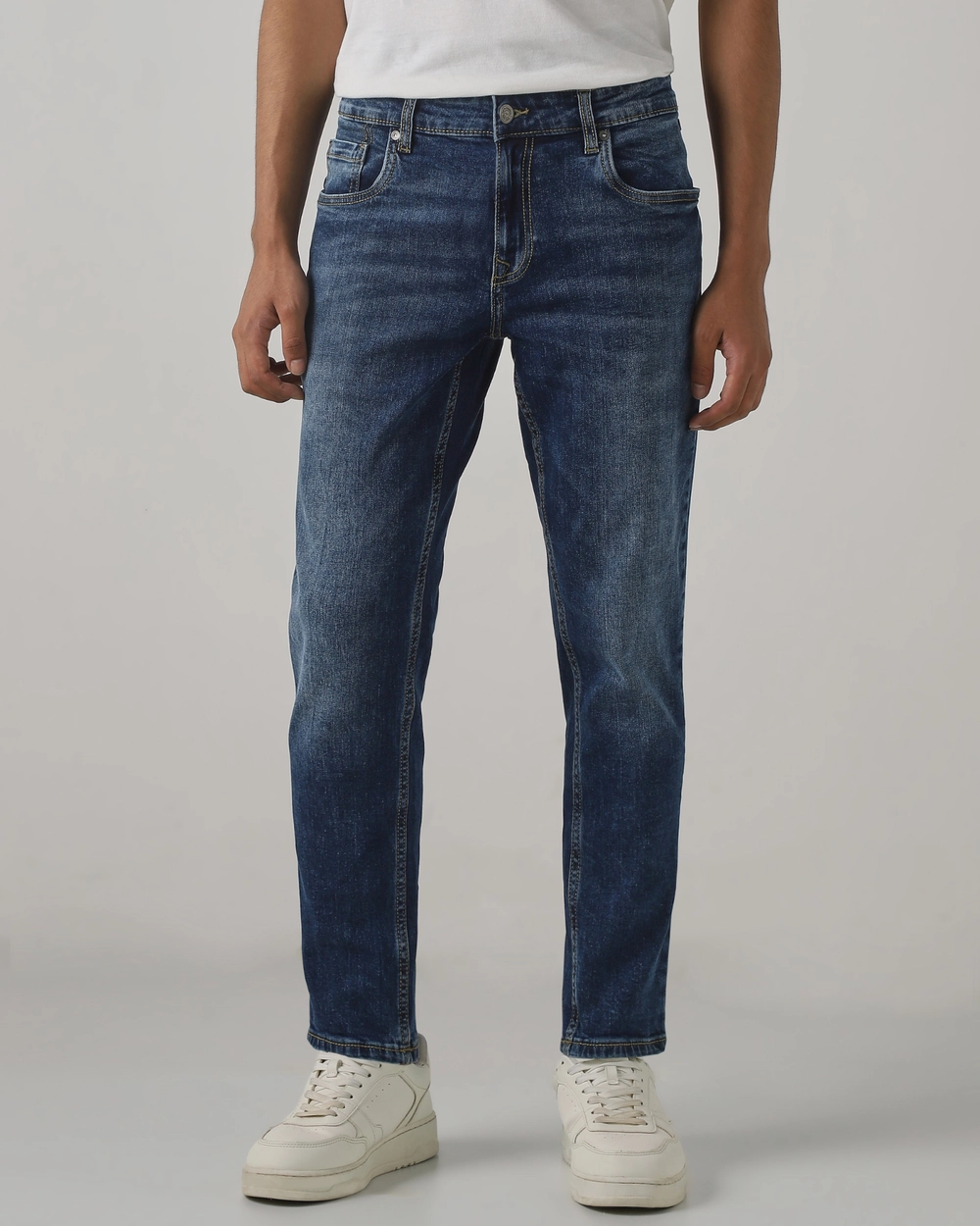 dark blue 5 pocket low rise tapered ankle length stretch jeans dark blue 5 pocket low rise tapered ankle length stretch jeans