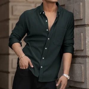 green regular fit full sleeves shirt