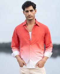 coral red ombre print shirt