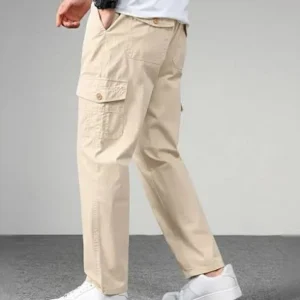 cream solid straight fit functional & stylish cargo pant