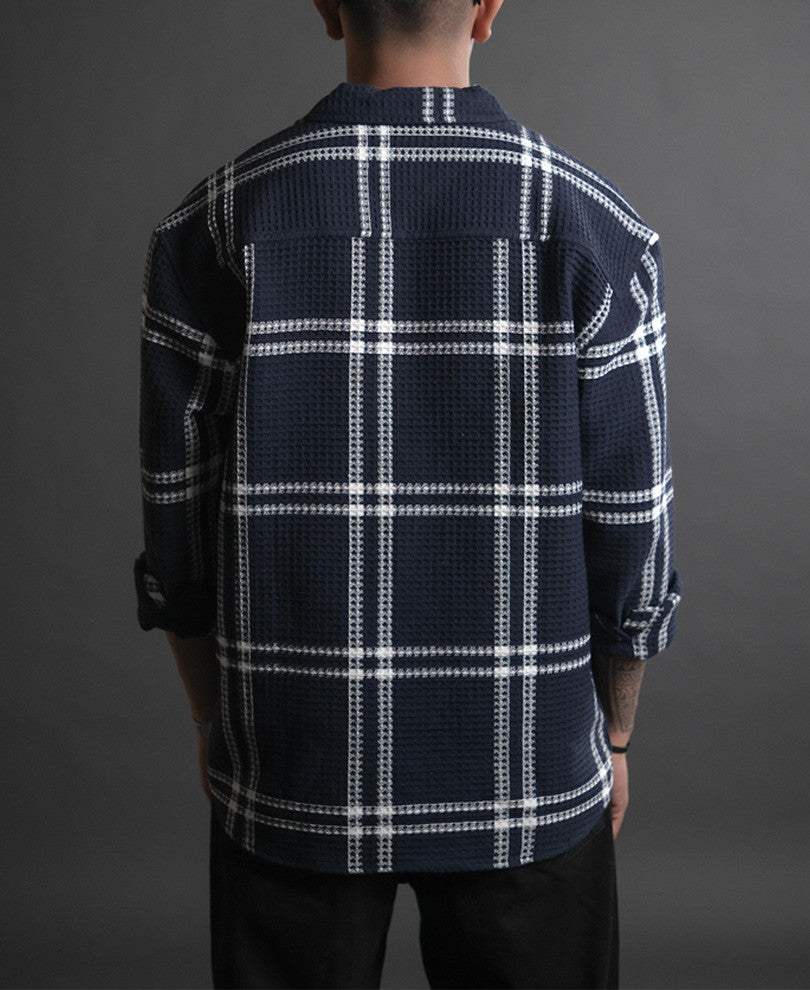 blue and white structured checks oversized shirt blue and white structured checks oversized shirt