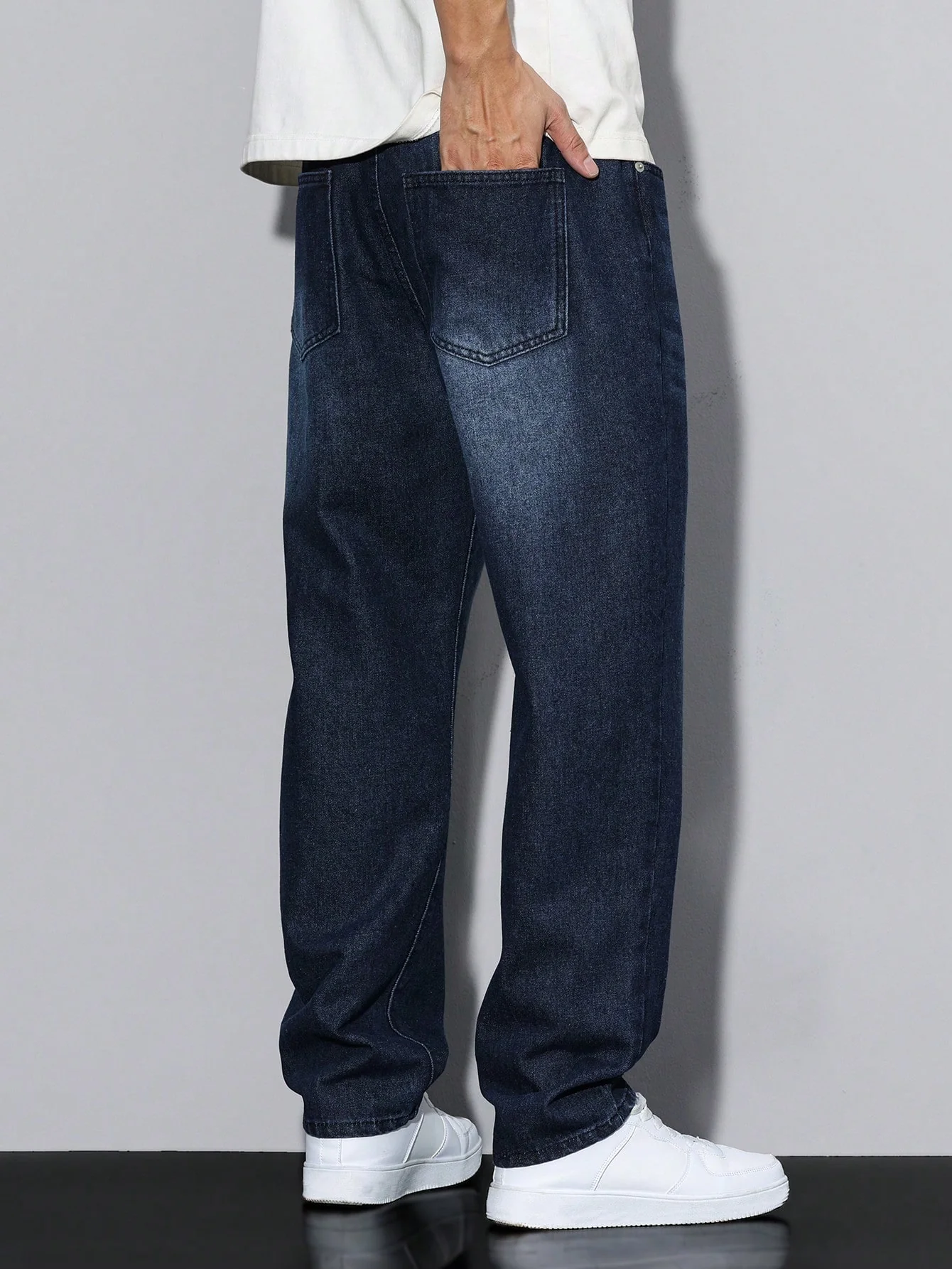 dark blue 5 pocket midrise, comfort and straight fit stretch jeans dark blue 5 pocket midrise, comfort and straight fit stretch jeans