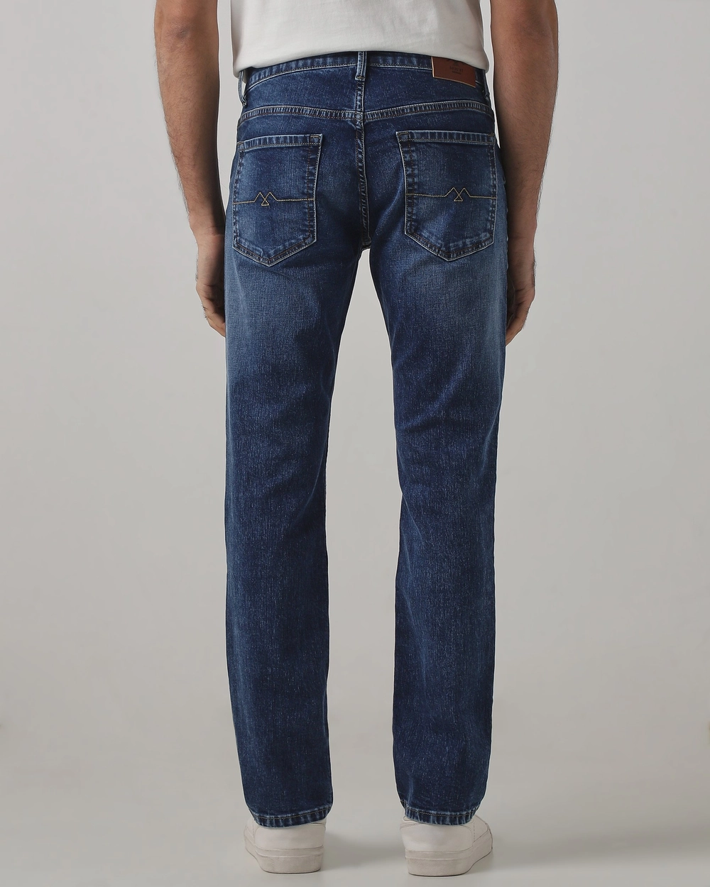dark blue 5 pocket midrise, comfort and straight fit stretch jeans dark blue 5 pocket midrise, comfort and straight fit stretch jeans