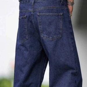 dark blue 5 pocket midrise, comfort and straight fit stretch jeans