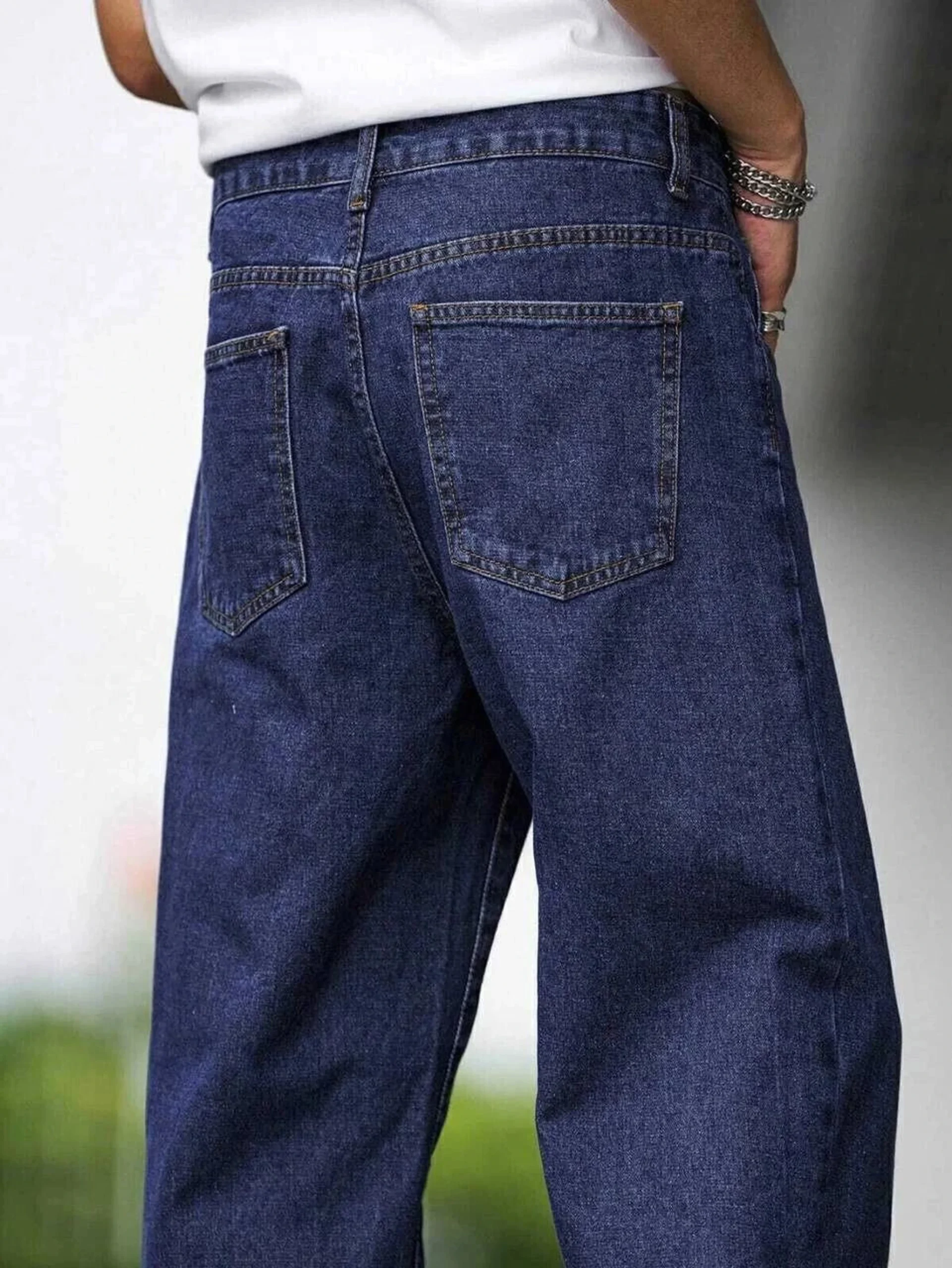 dark blue 5 pocket midrise, comfort and straight fit stretch jeans dark blue 5 pocket midrise, comfort and straight fit stretch jeans