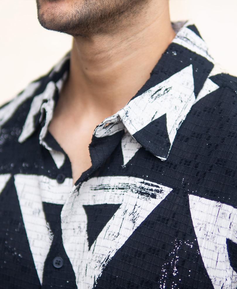 black geometric structured print shirt black geometric structured print shirt