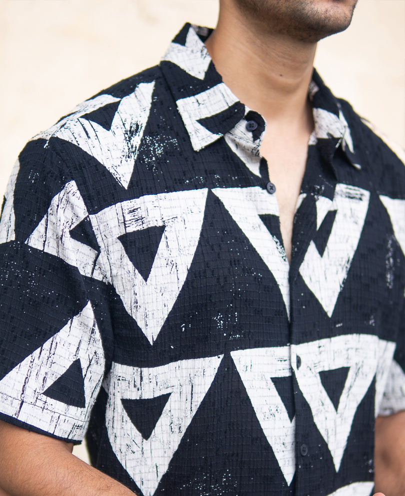 black geometric structured print shirt black geometric structured print shirt