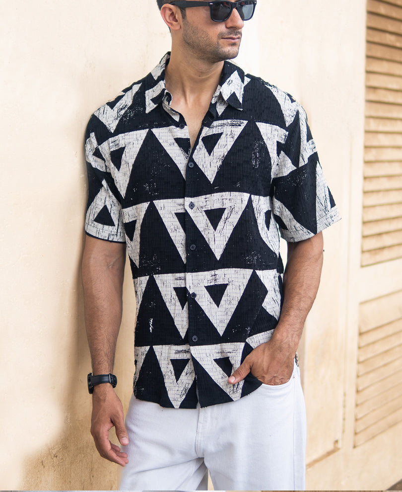 black geometric structured print shirt black geometric structured print shirt
