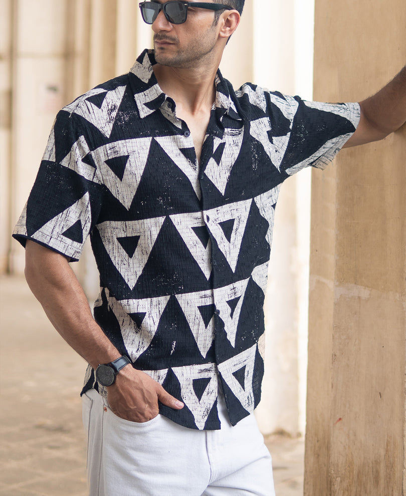 black geometric structured print shirt black geometric structured print shirt