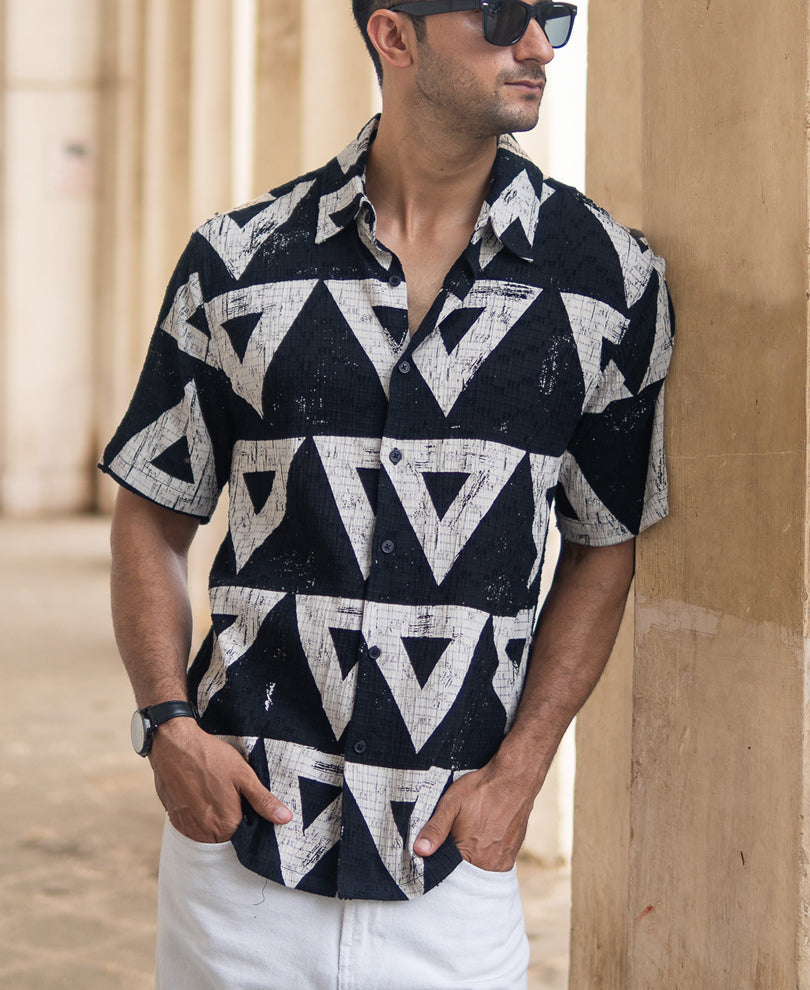 black geometric structured print shirt black geometric structured print shirt