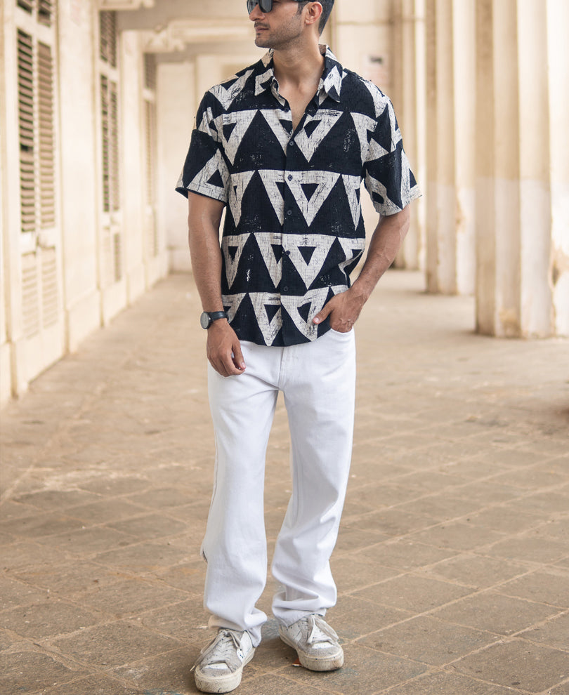 black geometric structured print shirt black geometric structured print shirt