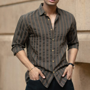 brown structured self striped shirt