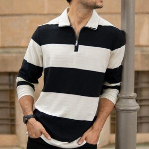 black lightweight striped t shirt