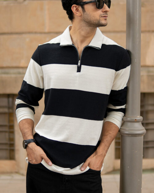 black lightweight striped t shirt