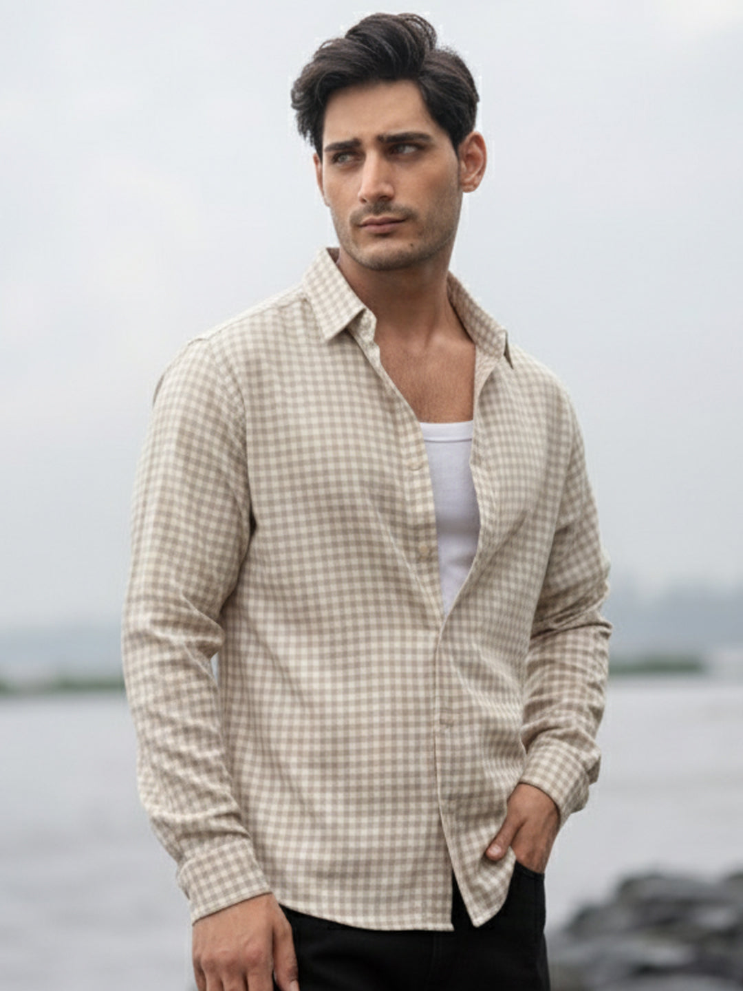 beige checks shirt beige checks shirt
