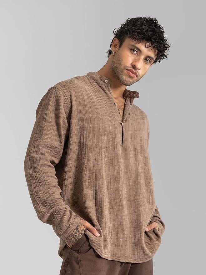 dark beige slub kurta shirt dark beige slub kurta shirt