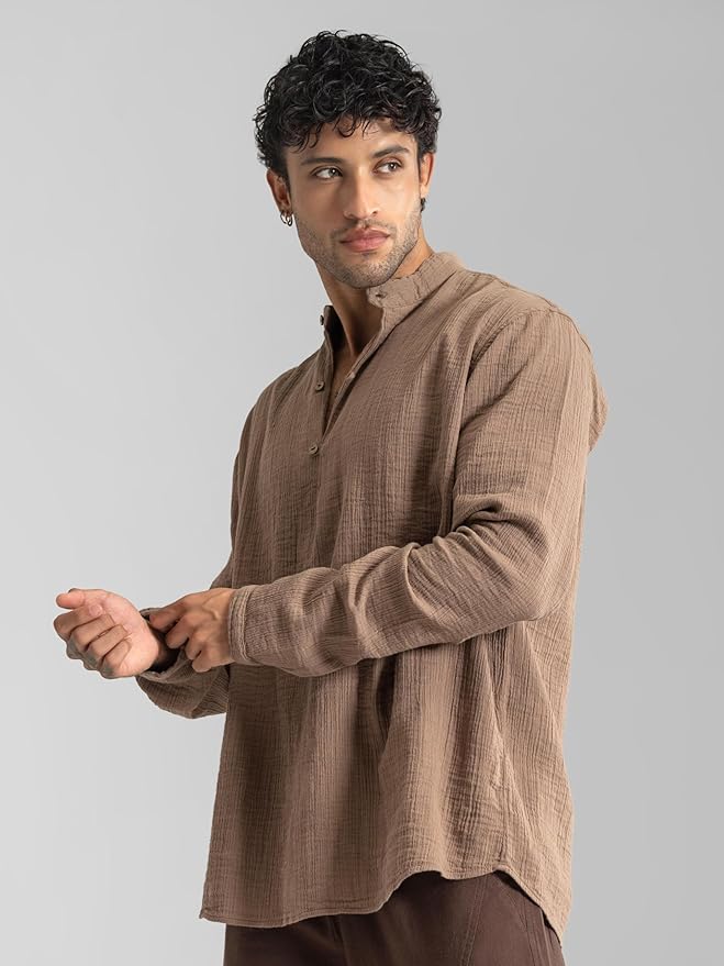 dark beige slub kurta shirt dark beige slub kurta shirt