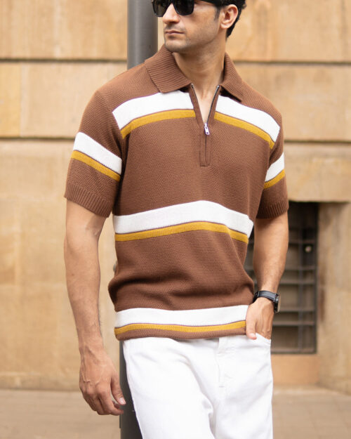 brown striped knit t shirt