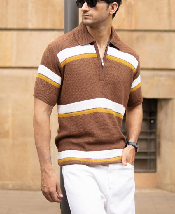 brown striped knit t shirt