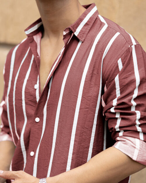 brick red printed stripe shirt