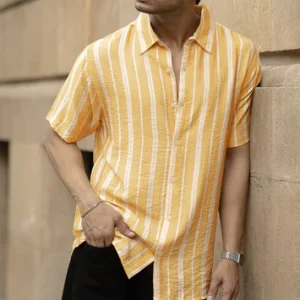yellow printed stripe flowy shirt