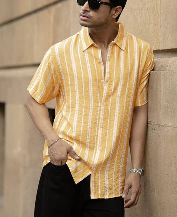 yellow printed stripe flowy shirt yellow printed stripe flowy shirt