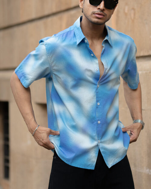 blue spray print shirt
