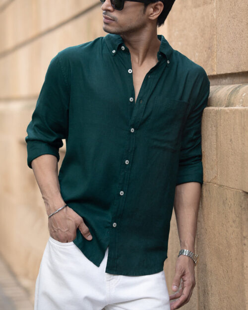 bottle green linen blend shirt