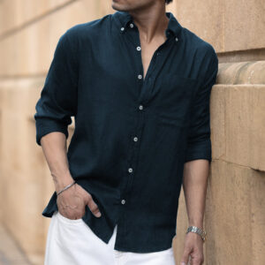 airforce blue linen blend shirt
