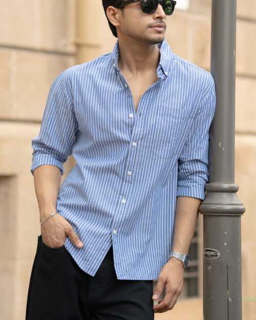 blue lightweight striped shirt