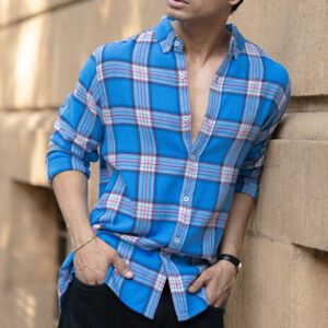 Home blue brushed full sleeves checks shirt
