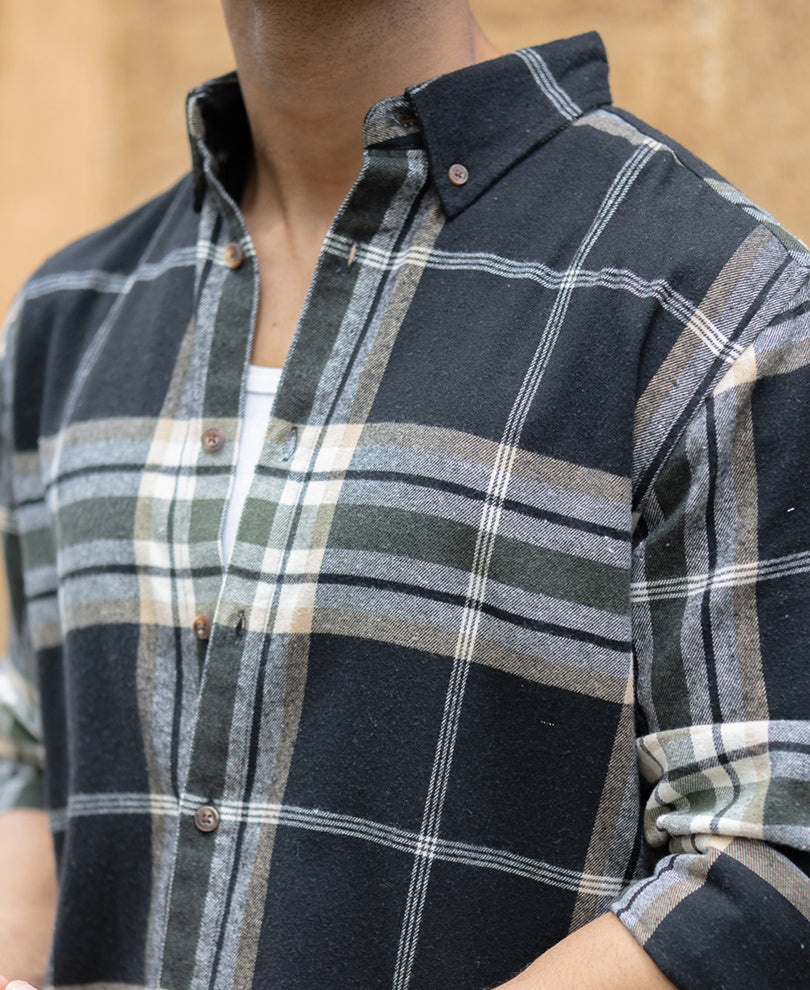 black macro checks button down shirt black macro checks button down shirt