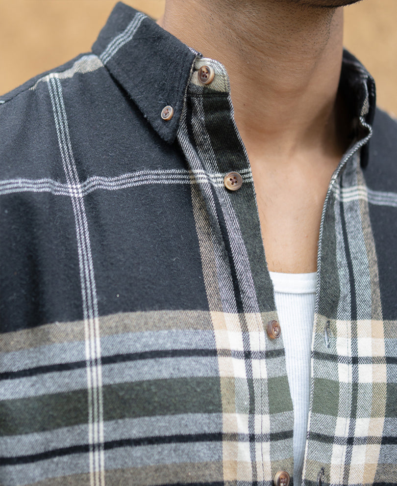 black macro checks button down shirt black macro checks button down shirt