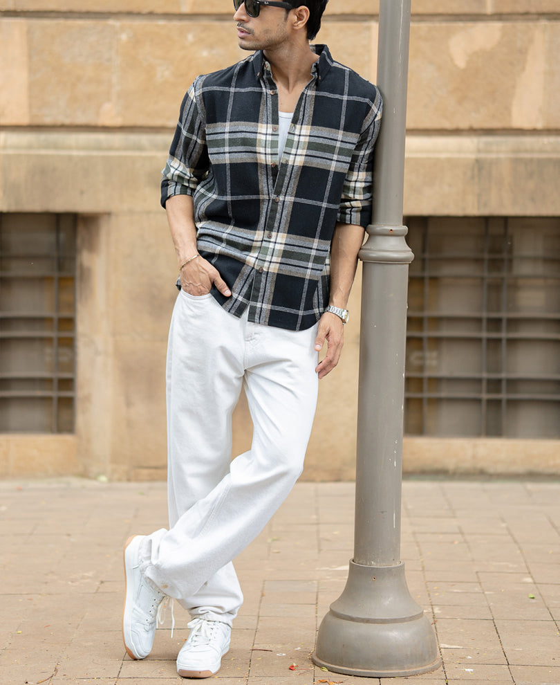 black macro checks button down shirt black macro checks button down shirt